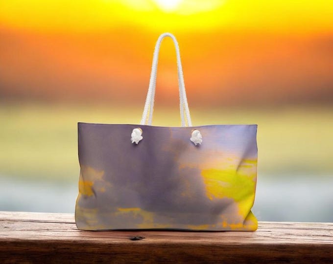 Purple Floral Weekender Bag, Cloud Travel Bag, Ocean Inspired Duffel, Gift For Her, Weekend Getaway Tote, Overnight Travel Bag