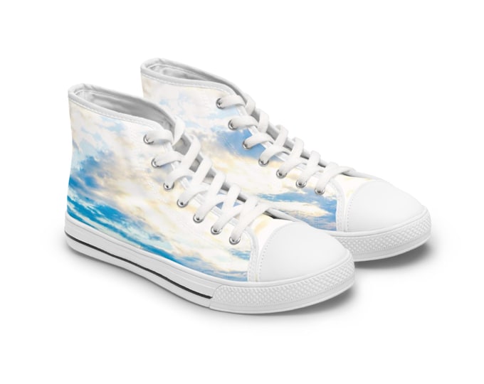 Blue Ocean High Top Sneakers: Women's Beach Theme Sport Shoes