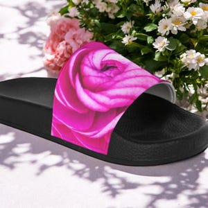 Pink Rose Floral Slide Sandals: Women&#39;s Summer Shoes
