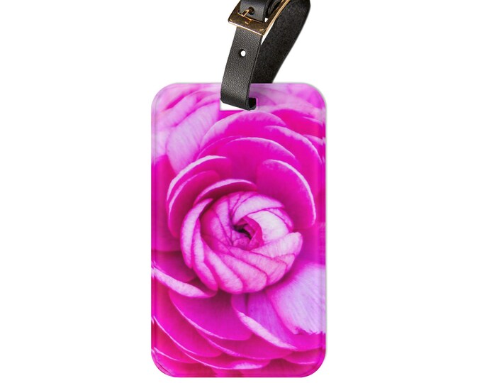 Pink Rose Luggage Tag: Floral Travel Accessory
