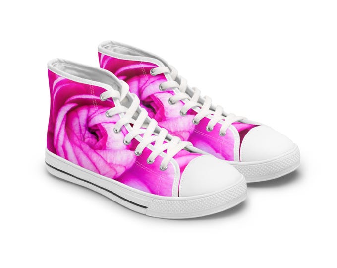 Pink Rose High Top Sneakers: Floral Women's Athletic Shoes