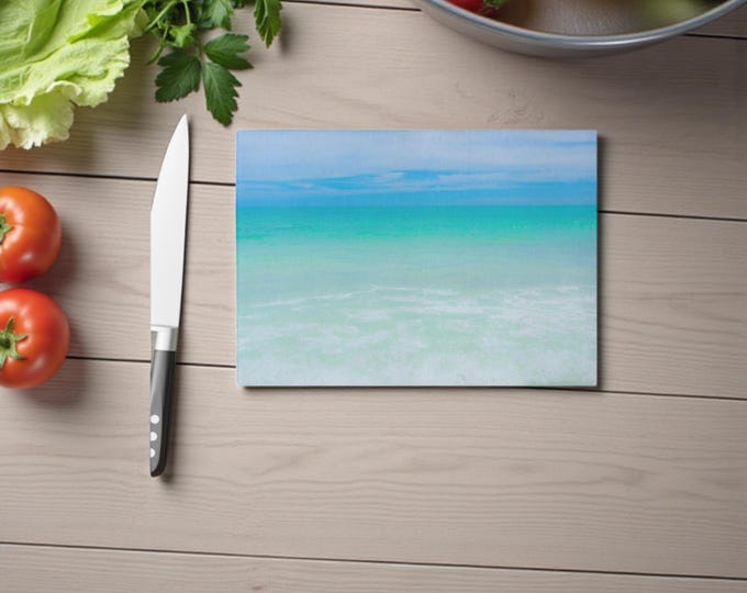 Beach Glass Cutting Board: Coastal Kitchen Decor