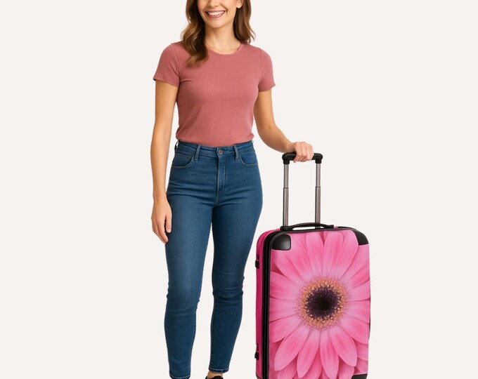 Pink Floral Travel Luggage Suitcase, Gerber Daisy Suitcase for Women, Travel Accessories, Gift for Her