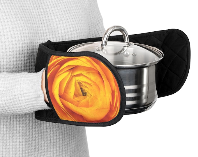 Floral Oven Mitts, Apricot Ranunculus Chef's Accessory - Kitchen Gift, Baking Gloves, Cooking Utensil, Housewarming Present, Hostess Gift