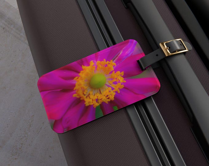 Pink Floral Luggage Tag: Acrylic Travel Bag Identifier