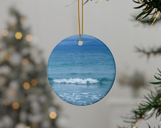 Ceramic Ornaments, Blue Paradise Ocean Inspired Christmas Ornament, 2-Side Print, Holiday Decor, Coastal Christmas
