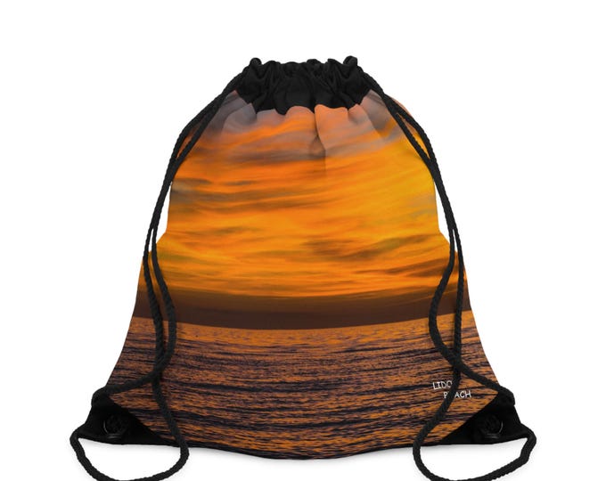 Orange Coastal Sunset Drawstring Gym Bag: Lightweight Beach Bag