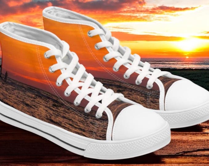 Athletic Women's Sneakers, Orange Sunset Inspired, Nature Theme, High Top Sneaker, Nature Lover Gift, Fitness, Golden Hour