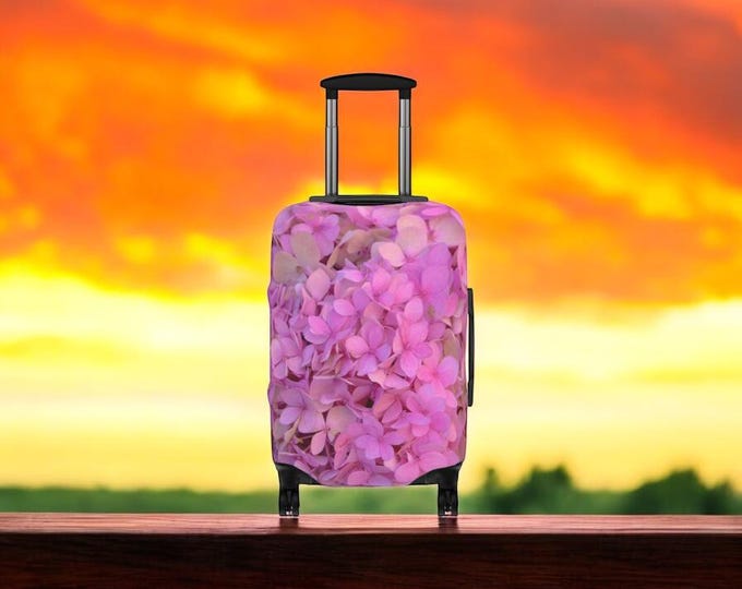 Hydrangea Pink Luggage Cover, Floral Luggage Protector for Travel, Cute Floral Suitcase Cover, Travel Accessories Gift, Flower Print Bag