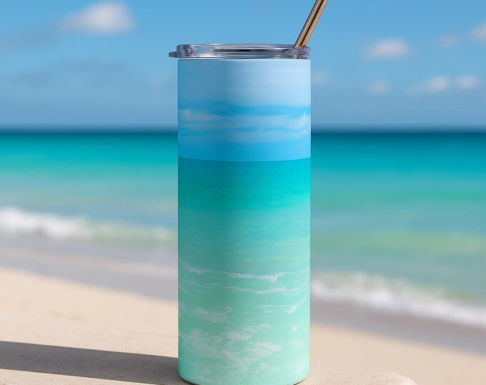 Ocean Blue Stainless Steel Tumbler 20oz, Insulated Travel Mug, Coastal Drinkware, Beach Lover Gift, Yoga Tumbler, Gift for Her