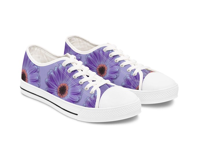 Women's Lilac Gerber Daisy Sneakers, Purple Floral Athletic Shoes, Low Top Sneakers