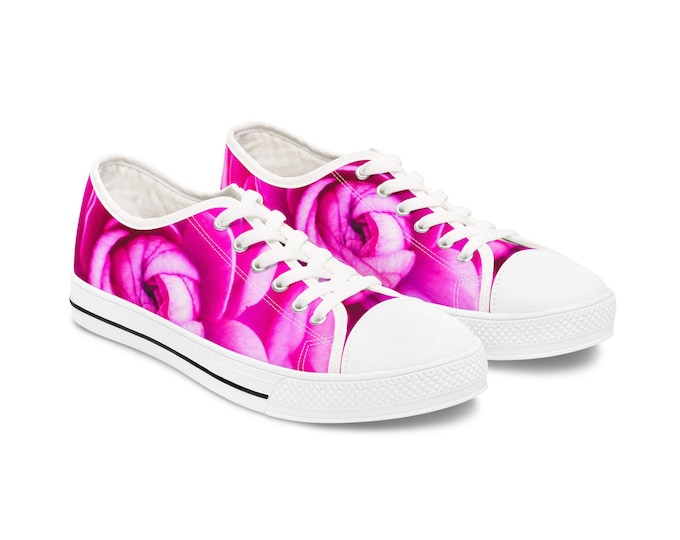 Pink Rose Low Top Sneakers: Women's Floral Athletic Shoes