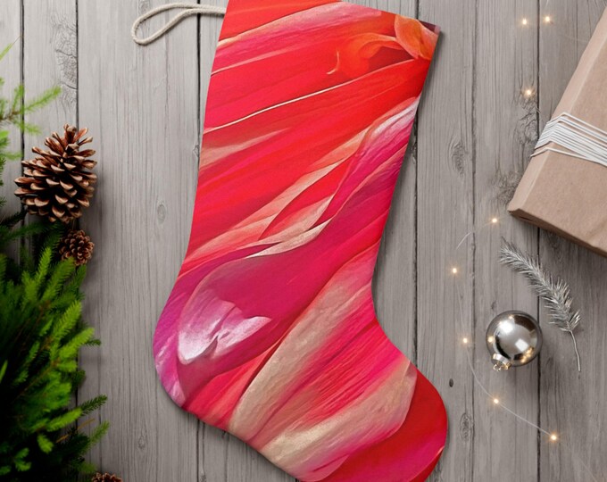 Floral Faux Suede Christmas Stocking, Festive Holiday Decor