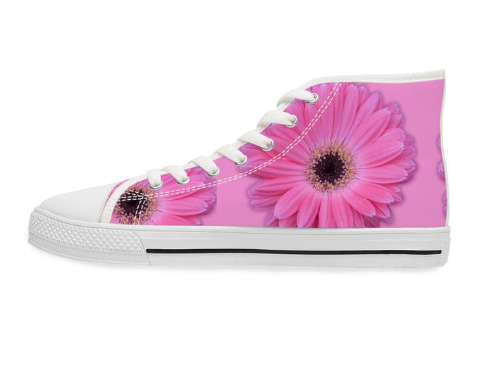 Pink Gerber Daisy Hi Top Sneakers: Floral Athletic Shoes