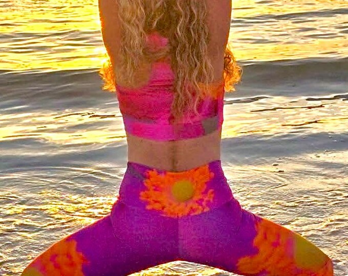 Pink Floral Sports Bra: Nantucket Island Design, Women's Fitness Apparel