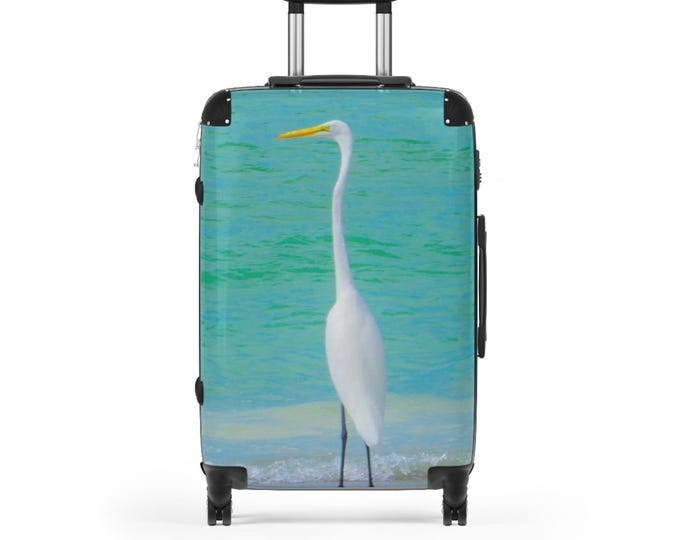 Great White Egret Travel Suitcases: Beachy Luggage for Vacation, Stylish Carry-On for Gift, Ideal for Summer Trips, Gift for Her