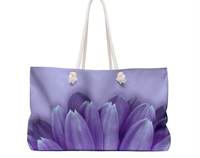 Floral Beach Bag, Purple Floral Weekender Bag, Lilac Gerber Daisy Weekender Bags, Travel Weekender Bag, Gift for Her