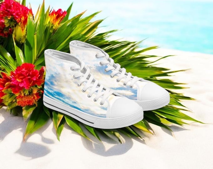 Blue Ocean High Top Sneakers: Women's Beach Theme Sport Shoes