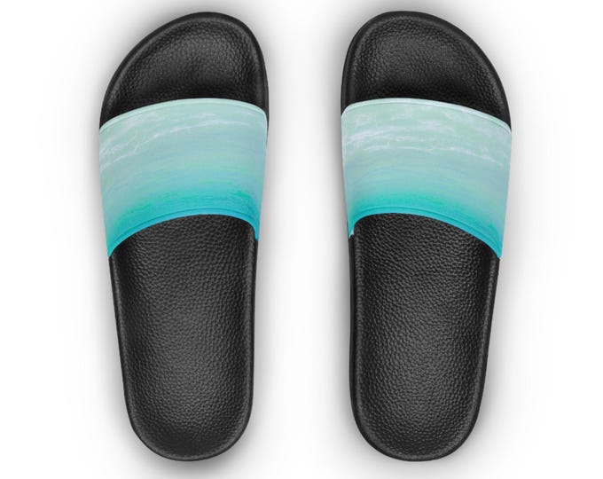 Slide Sandals, Blue Ocean Women's Slides, Cotton Candy PU Beach Shoes, Ocean Inspired Slip-Ons, Cute Summer Footwear