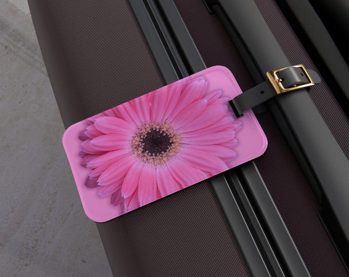Pink Gerber Daisy Luggage Tag: Floral Travel Accessory
