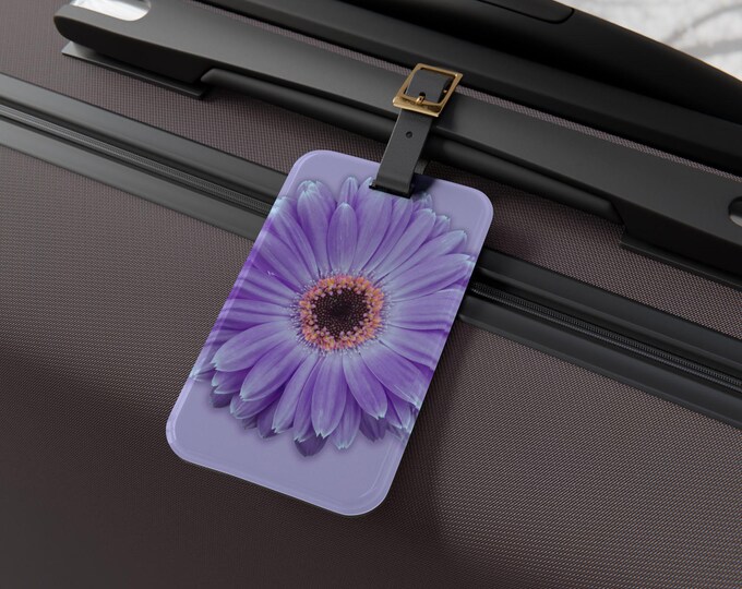 Personalized Luggage Tag, Purple Gerber Daisy Custom Luggage Tag, Travel Accessory, Vacation Essentials,Travel Gear, Gift for Her