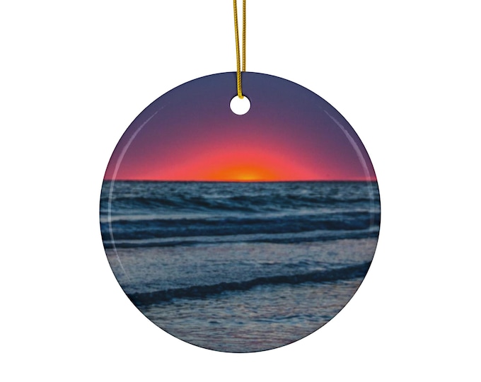 Ceramic Ornament, Ocean Inspired Christmas Decor, Red Holiday Tree Ornament, Nautical Theme Gift, Coastal Christmas Decoration, Beach Lover
