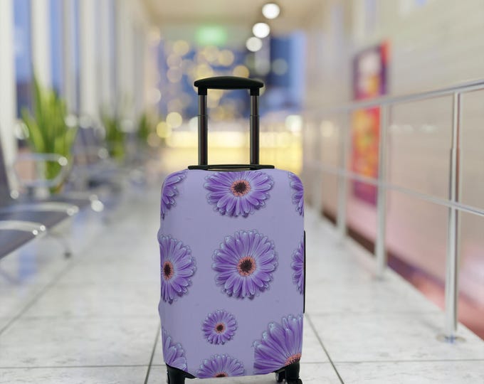 Custom Floral Luggage Cover, Lilac Gerber Daisy Purple Flower Suitcase Cover, Floral Cover Luggage Protector, Gift for Traveler