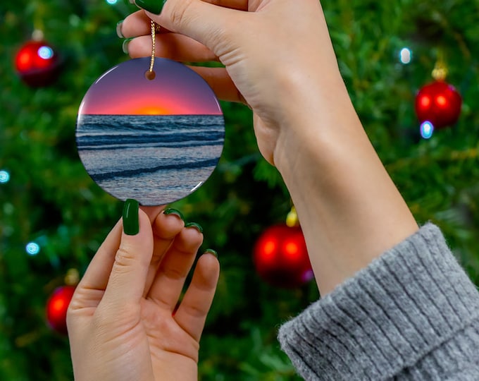 Ceramic Ornament, Ocean Inspired Christmas Decor, Red Holiday Tree Ornament, Nautical Theme Gift, Coastal Christmas Decoration, Beach Lover