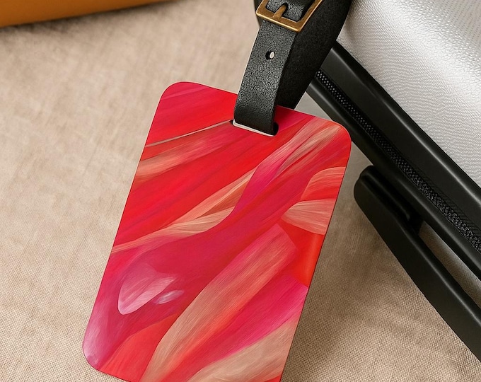 Red Floral Luggage Tag, Travel Suitcase Identifier, Floral Bag Tag, Unique Design, Customizable Name Tag, Gift for Travelers