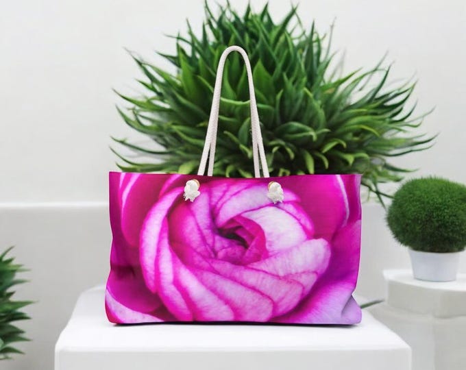 Personalized Floral Weekender Bag for Women, Custom Cute Tote Bag, Overnight Travel Bag, Gift for Her