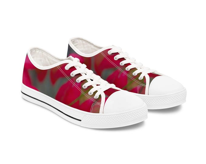 Red & Grey Floral Women's Low Top Sneaker AOP Ladies' Canvas Tennis Shoes