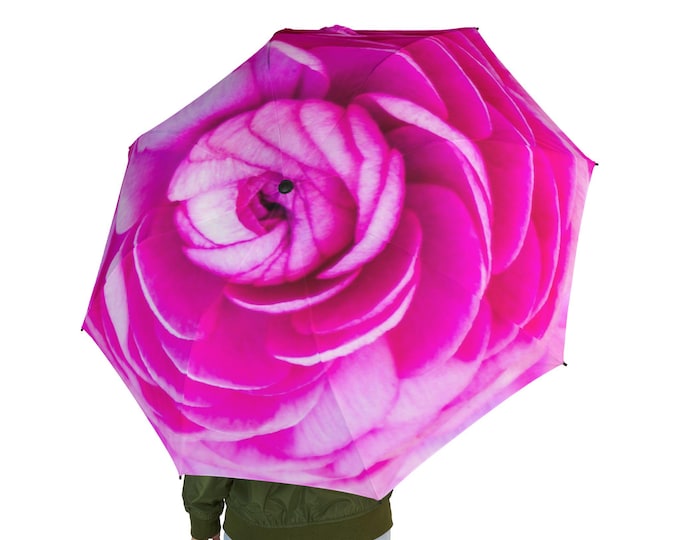 Blush Rose Floral Umbrella, Compact Travel Parasol