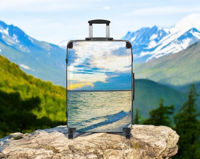 Blue Ocean Inspired Suitcase, Travel Luggage Bag,  Vacation Accessories, Coastal Theme, Built-in Lock for Enhanced Security, Gift for Travel