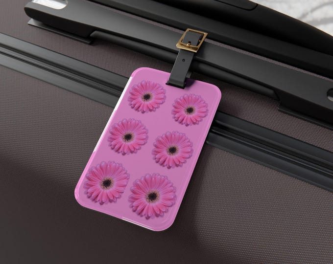 Pink Gerber Daisy Luggage Tag With Insert| Pink Floral Travel Tag| Travel Accessory