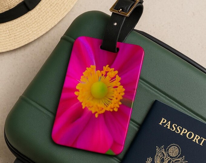 Pink Floral Luggage Tag: Acrylic Travel Bag Identifier
