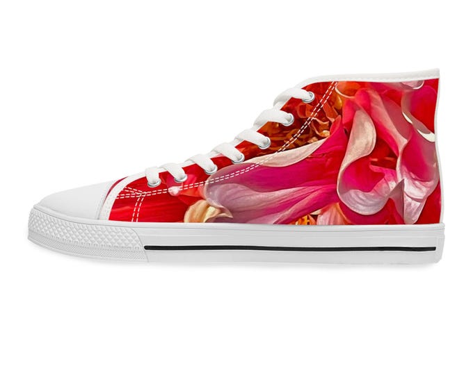 Red Floral High Top Sneakers: Women's Fashion Athletic Shoes