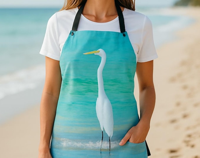 White Egret Apron| Cook with Nature|Gifts|Gardening|Kitchen Accessories| Home Chefs|Gardening