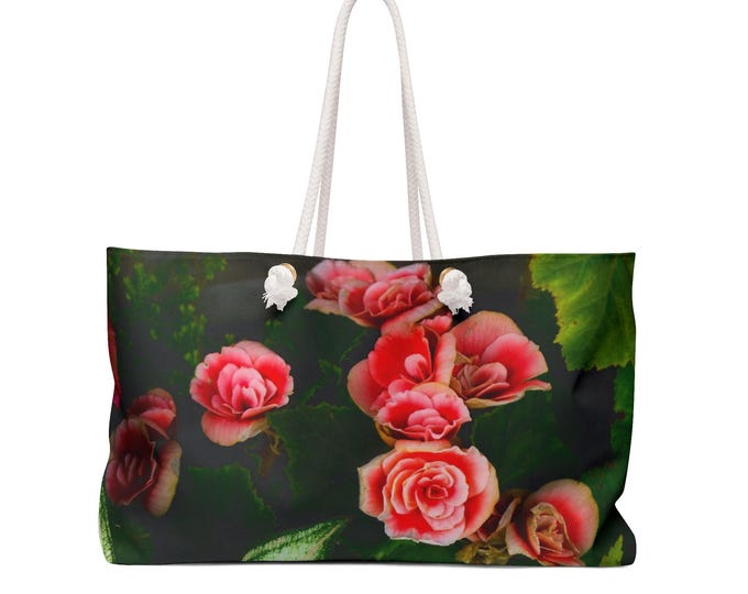 Floral Red Rose Weekender Bag, Beach Tote Bag, Travel Accessories, Weekender Bag Duffel, Overnight Carry On, Gift for Her