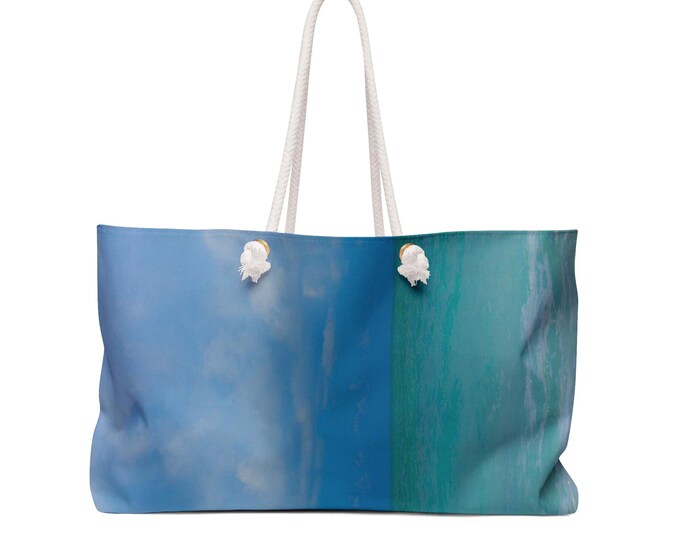 Personalized Blue Weekender Bag, Blue Sea Overnight Bag, Travel Duffel for Weekend Getaways, Overnight Tote, Beach Tote Bag, Gift for Her
