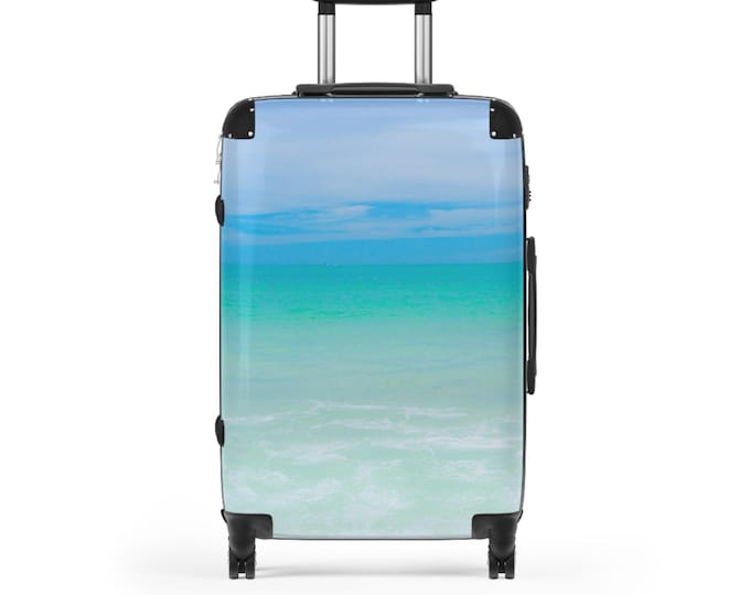 Cotton Candy Blue Travel Suitcase with Ocean Waves Design, Luggage for Beach Getaways, Travel Gifts, Vacation Essentials, Carry-On Luggage