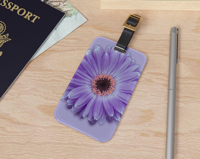Personalized Luggage Tag, Purple Gerber Daisy Custom Luggage Tag, Travel Accessory, Vacation Essentials,Travel Gear, Gift for Her