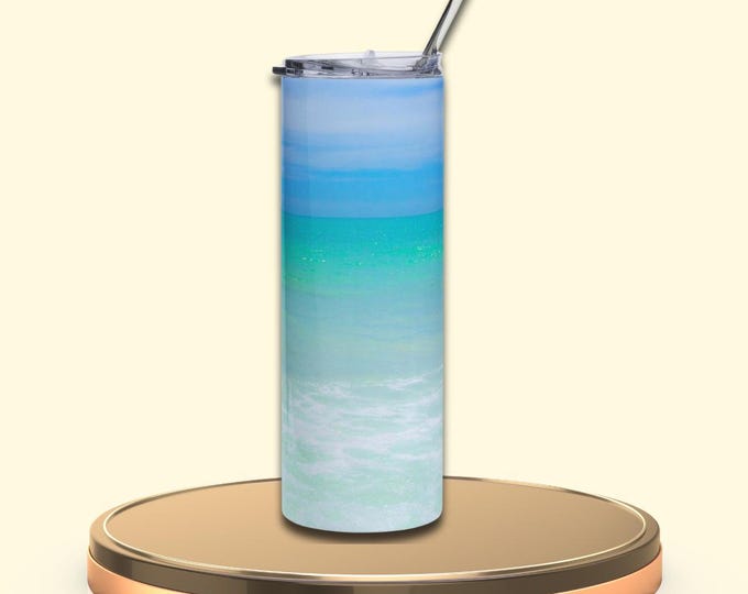 Ocean Blue Stainless Steel Tumbler: Coastal Travel Mug 20oz