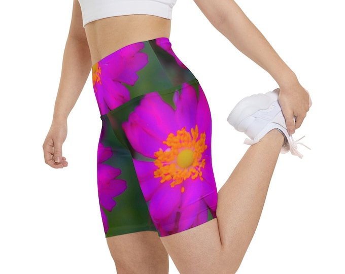 Floral High Waisted Athletic Shorts: Lemon Berry Women's Workout Shorts
