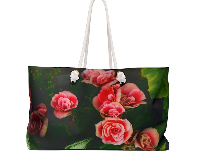 Floral Red Rose Weekender Bag, Beach Tote Bag, Travel Accessories - Weekend Getaway Duffel, Overnight Carry On, Vacation Essentials