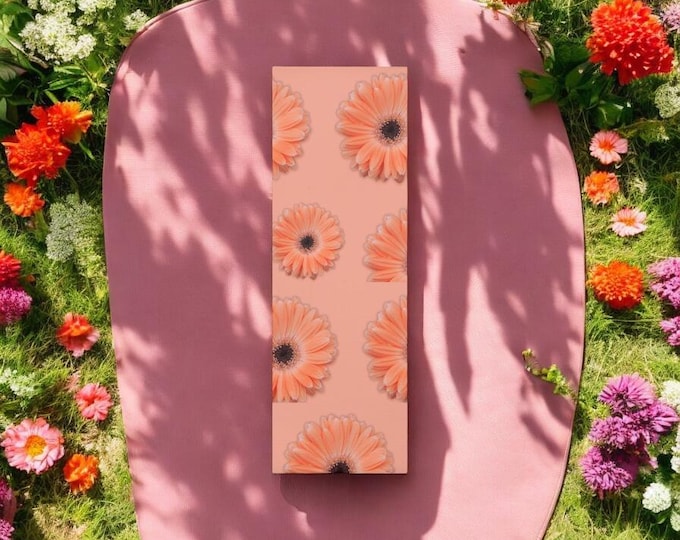 Perosnalized Custom Yoga Mat with Marmalade Gerber Daisy, Peace Floral Exercise Mat, Pilates Mat, Workout Equipment, Meditation Cushion