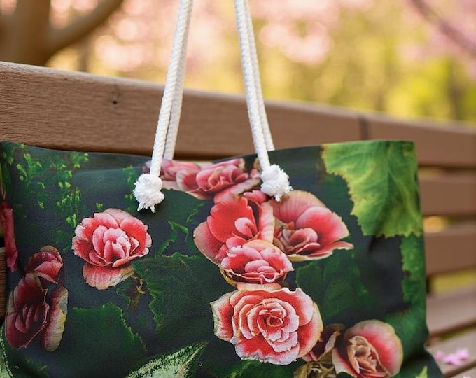 Floral Red Rose Weekender Bag, Beach Tote Bag, Travel Accessories, Weekender Bag Duffel, Overnight Carry On, Gift for Her