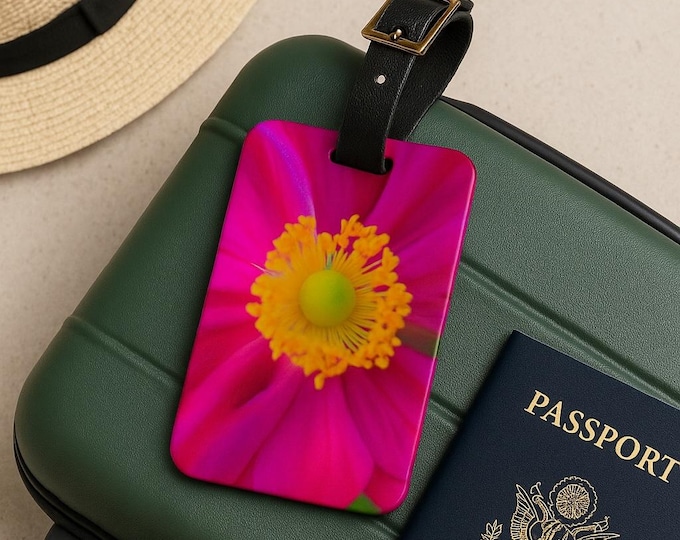 Pink Floral Luggage Tag, Suitcase Tag, Travel Accessories - Traveler Gift, Bag Tag, Backpack Identifier, Floral Print Tag, Vacation