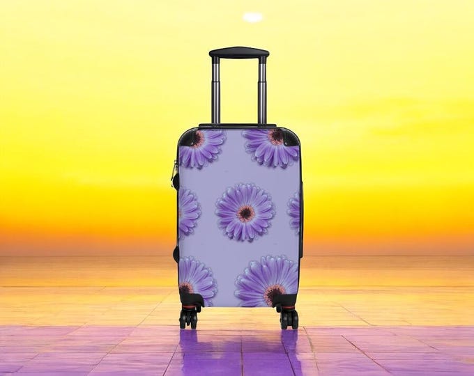 Lilac Gerber Daisy Luggage, Stylish Travel Suitcase, Gift for Travelers, Summer Vacation Suitcase, Gift for her, 360-Degree Swivel Wheels