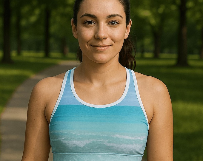 Blue Ice Womens Sports Bra, Ocean Inspired Yoga Bra, Women's Bra Top, Eco-friendly Sports Bra, Gift for Her