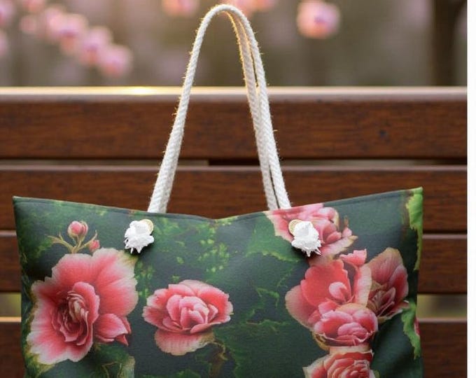 Floral Red Rose Weekender Bag, Beach Tote Bag, Travel Accessories, Weekender Bag Duffel, Overnight Carry On, Gift for Her